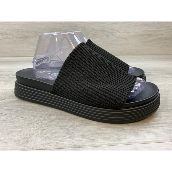 Alegria Shoes - Alegria Women's Black Ribbed Textile Platform Slide Sandals 11.5 Comfort Shoes